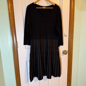 Talbots Black Wool Blend Midi Dress With Striped Skirt Medium
